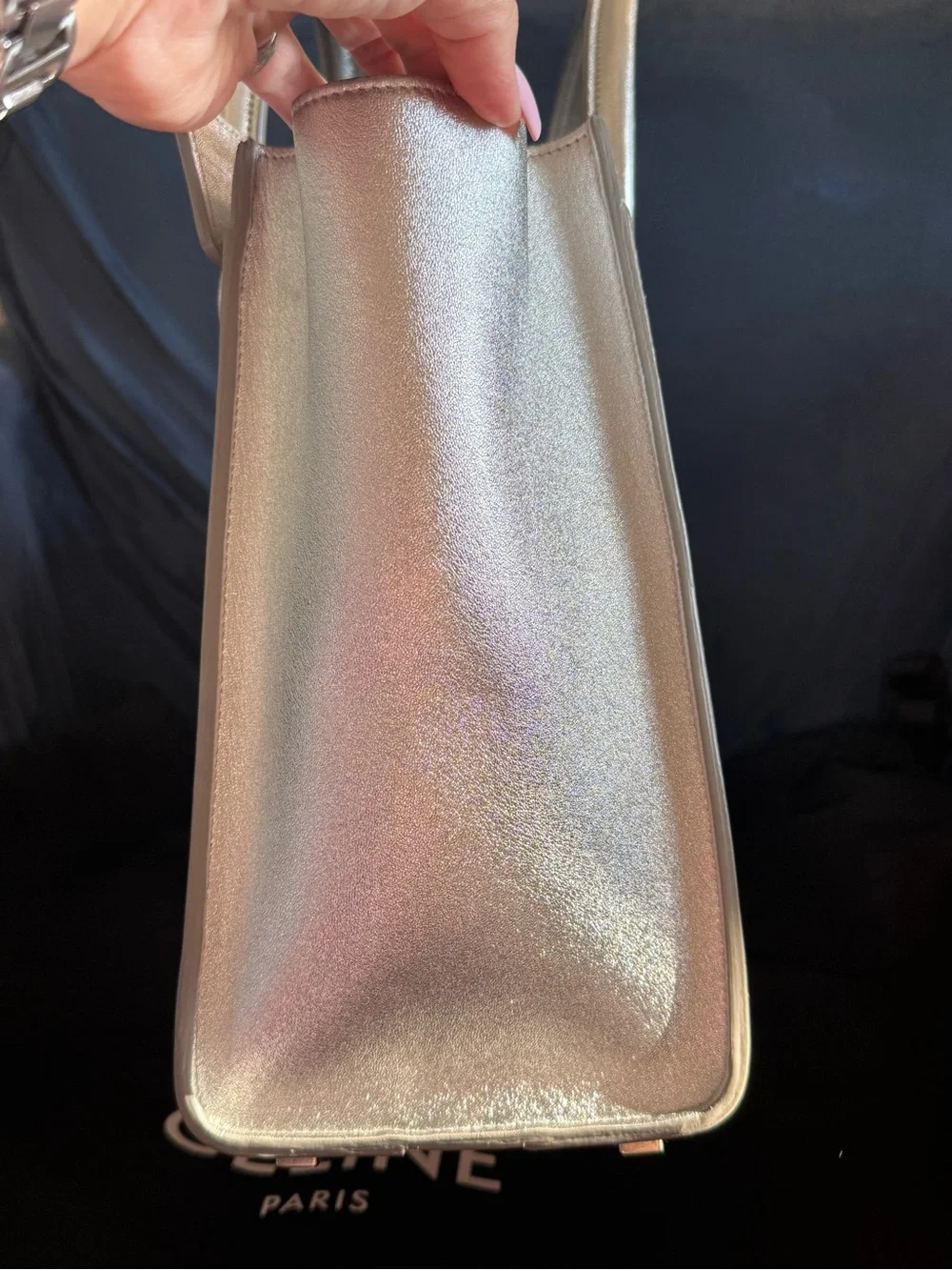 Celine metallic silver leather LUGGAGE Micro tote EUC! 🌟 😍